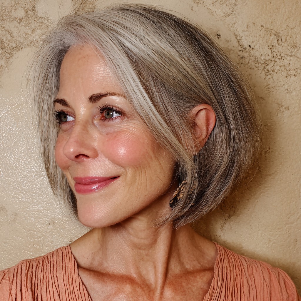 Elegant Silver Bob with Subtle Layers