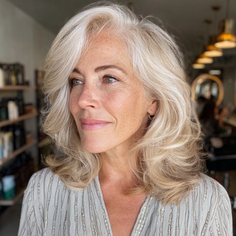 Elegant Silver Shag with Soft Volume