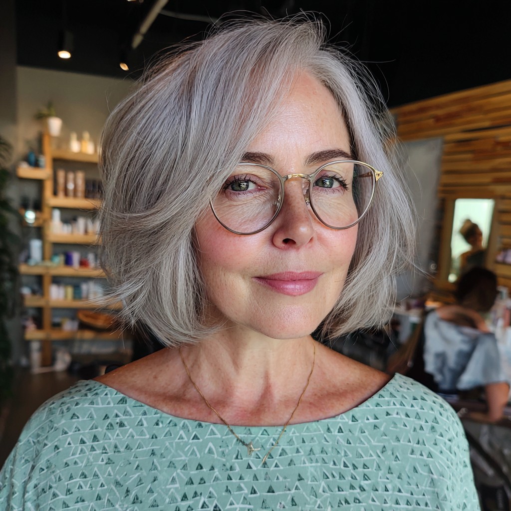 Elegant Silver Textured Bob with Soft Layers