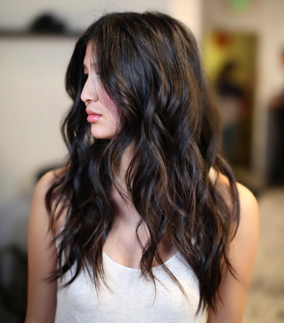 Elegant Textured Long Layers with Natural Waves