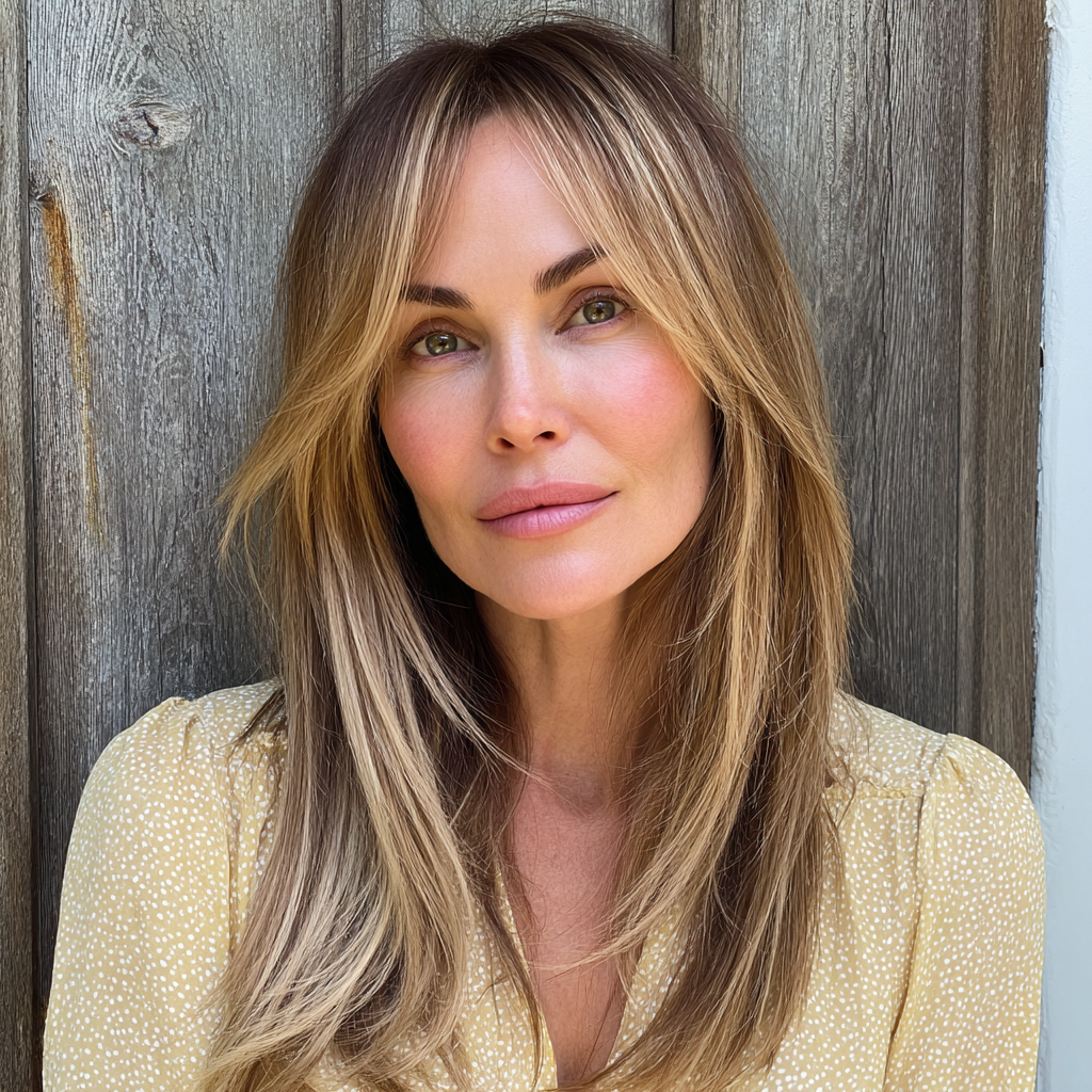 Layered Mid-Length Cut with Soft Middle Part Bangs