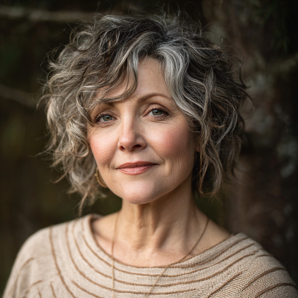 Layered Tousled Curls with Silver Accents