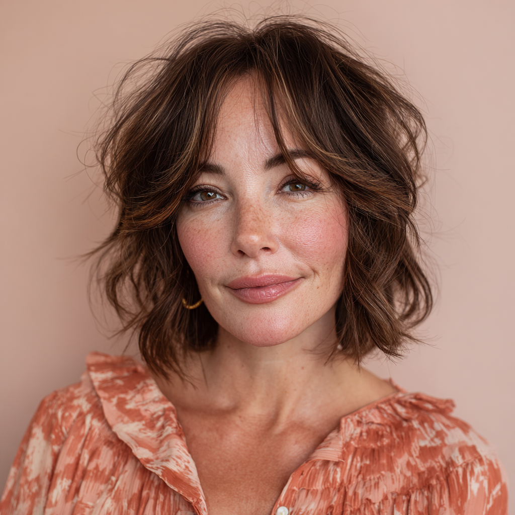 Modern Textured Lob with Effortless Middle Part Bangs