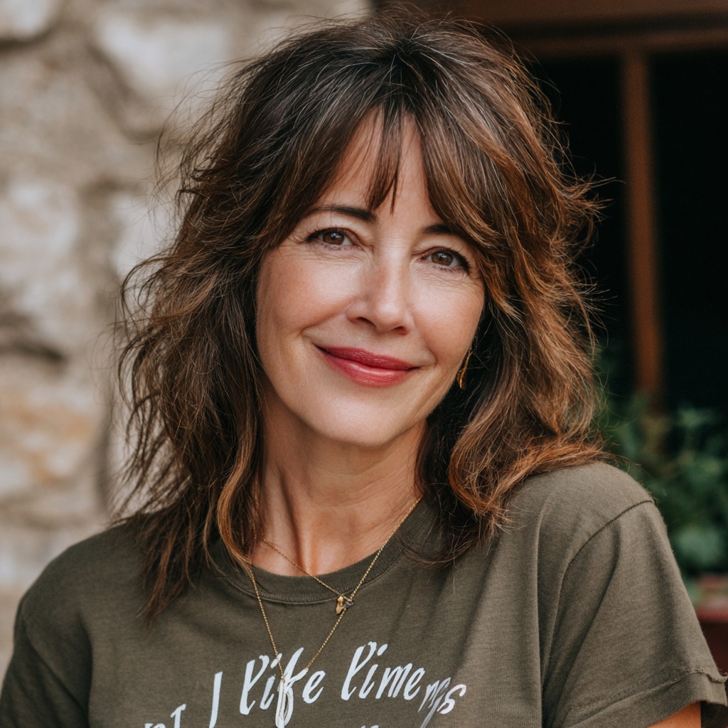 Modern Textured Long Layers with Face-Framing Fringe