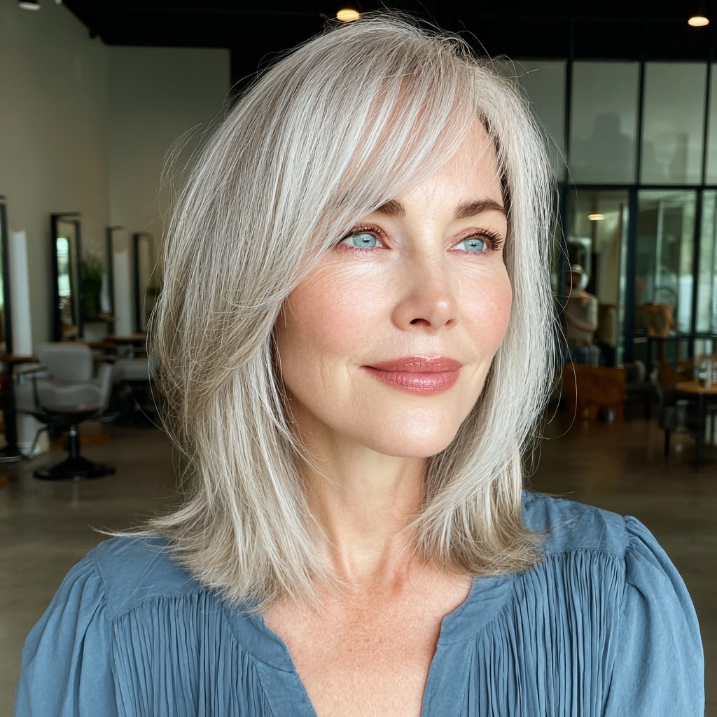 Radiant Silver Layered Cut with Flattering Side Bangs