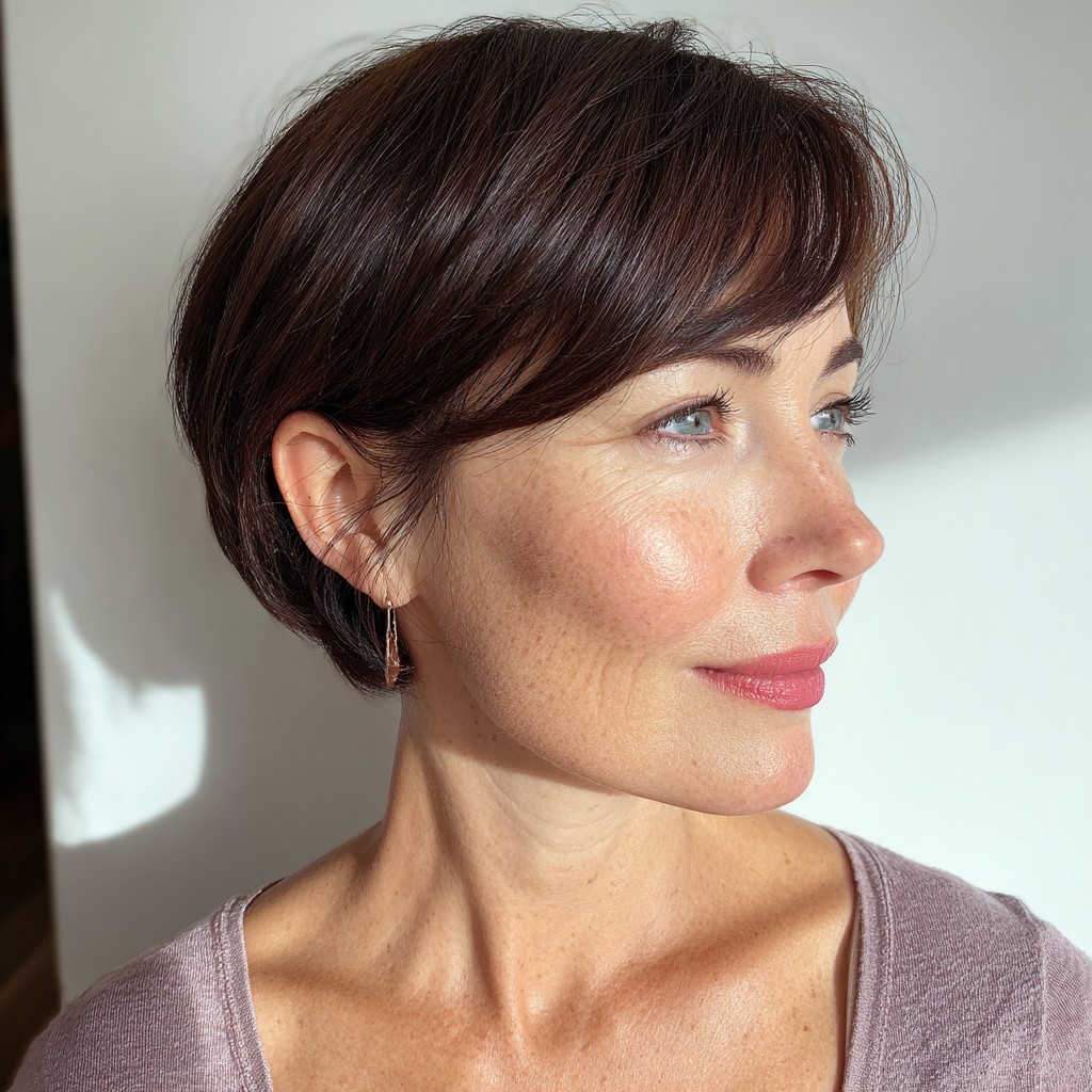 Sleek Brown Pixie Bob with Soft Fringe