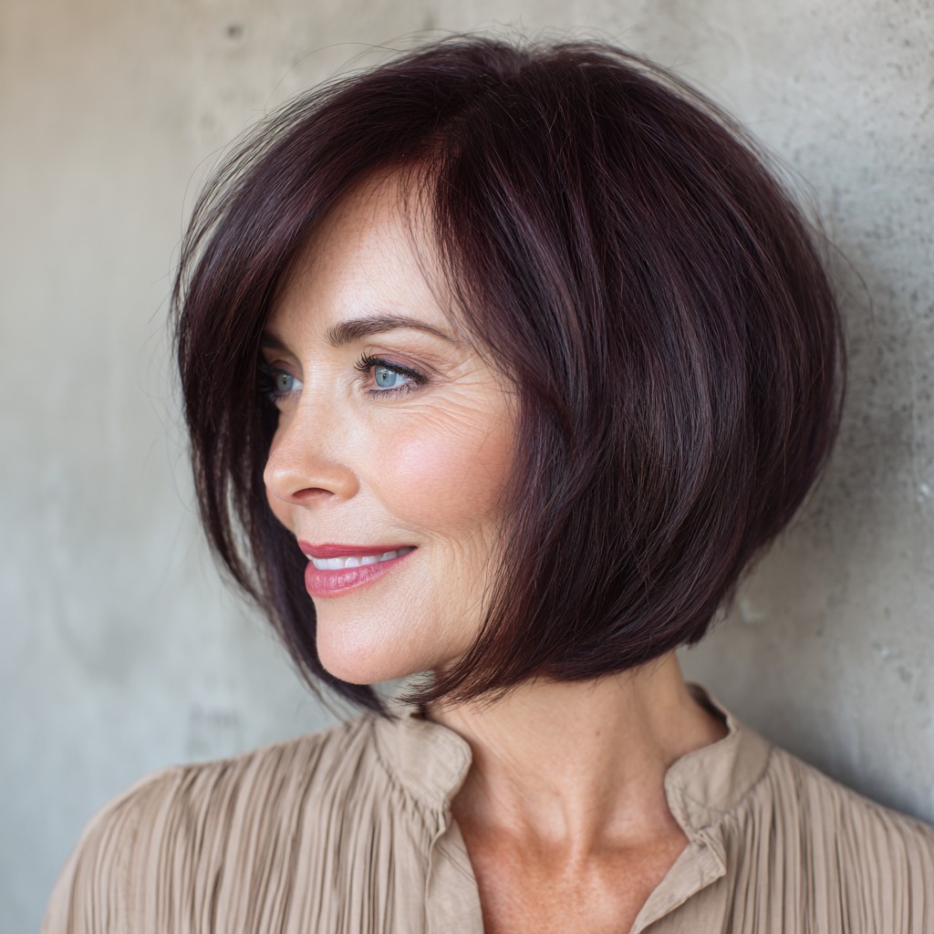 Sleek Dark Burgundy Bob with Subtle Layers