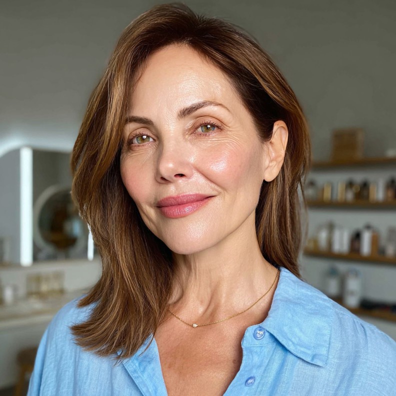 Sleek Long Layers with Subtle Face-Framing Highlights