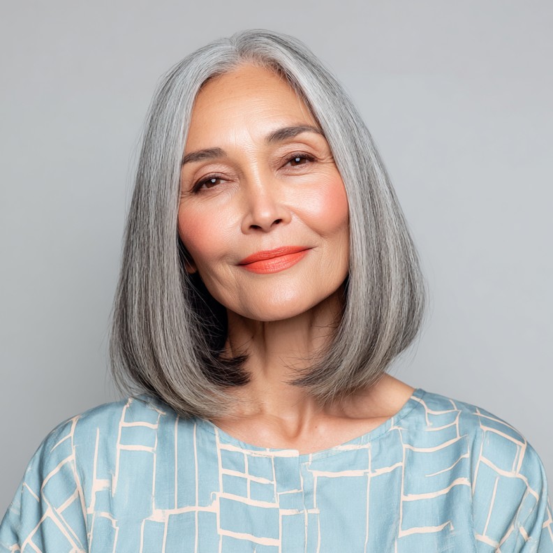 Sleek Silver Blunt Bob with Subtle Movement