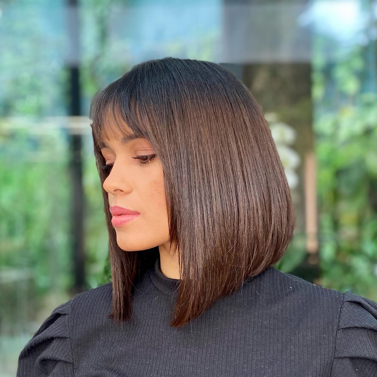 Sleek Soft Bangs with Blunt Bob