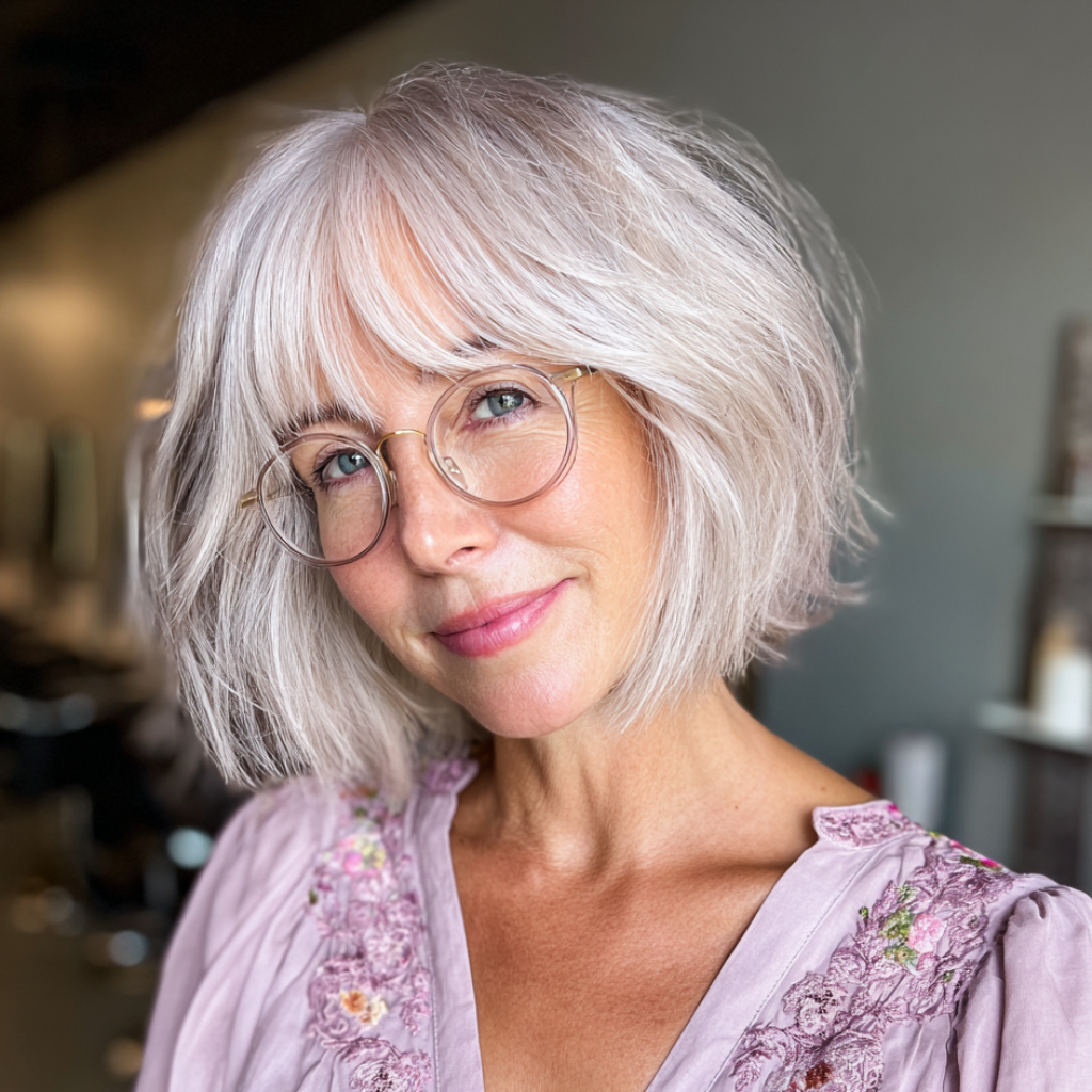 Soft Feathered Chin-Length Bob with Wispy Bangs