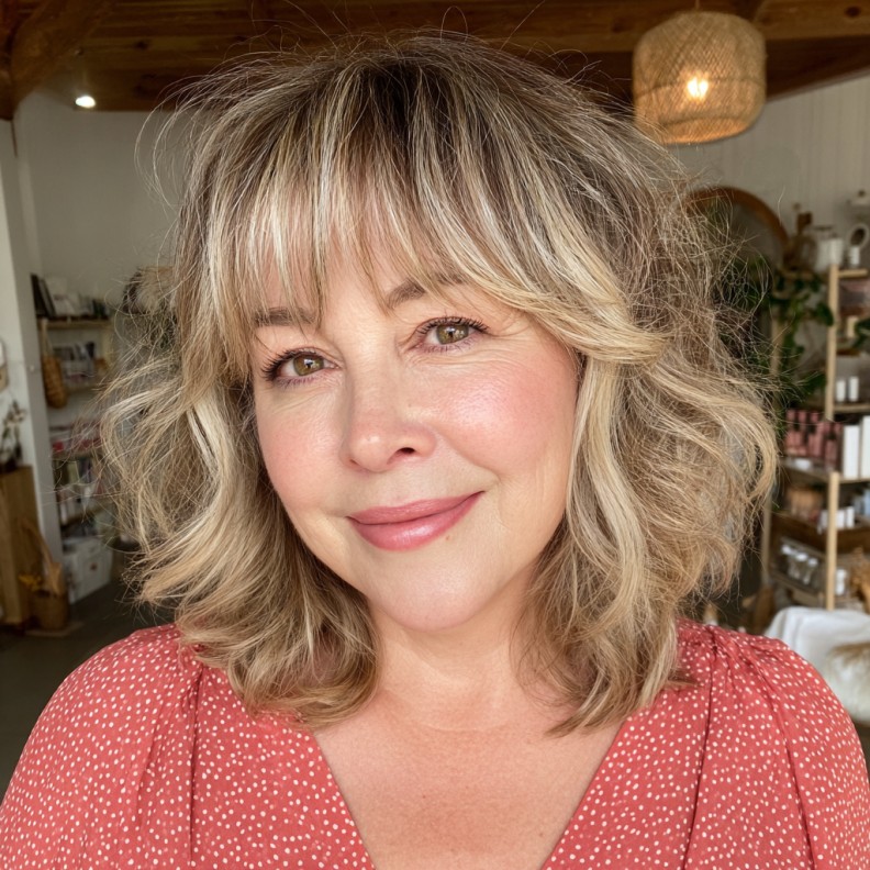 Soft Textured Shag with Full Bangs