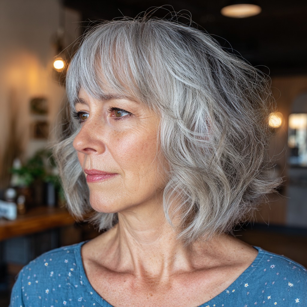 Soft Textured Silver Bob with Face-Framing Layers