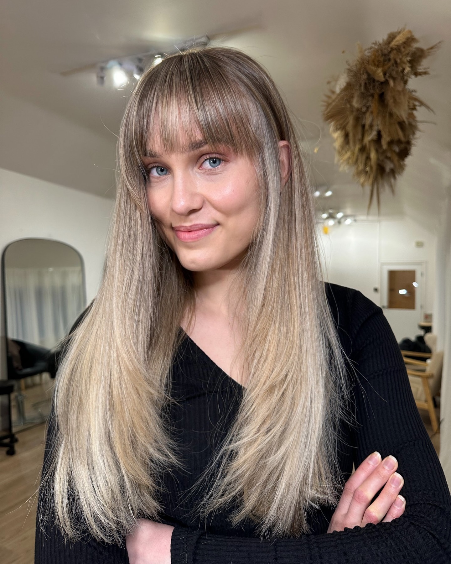 Softly Feathered Long Cut with Face-Framing Bangs