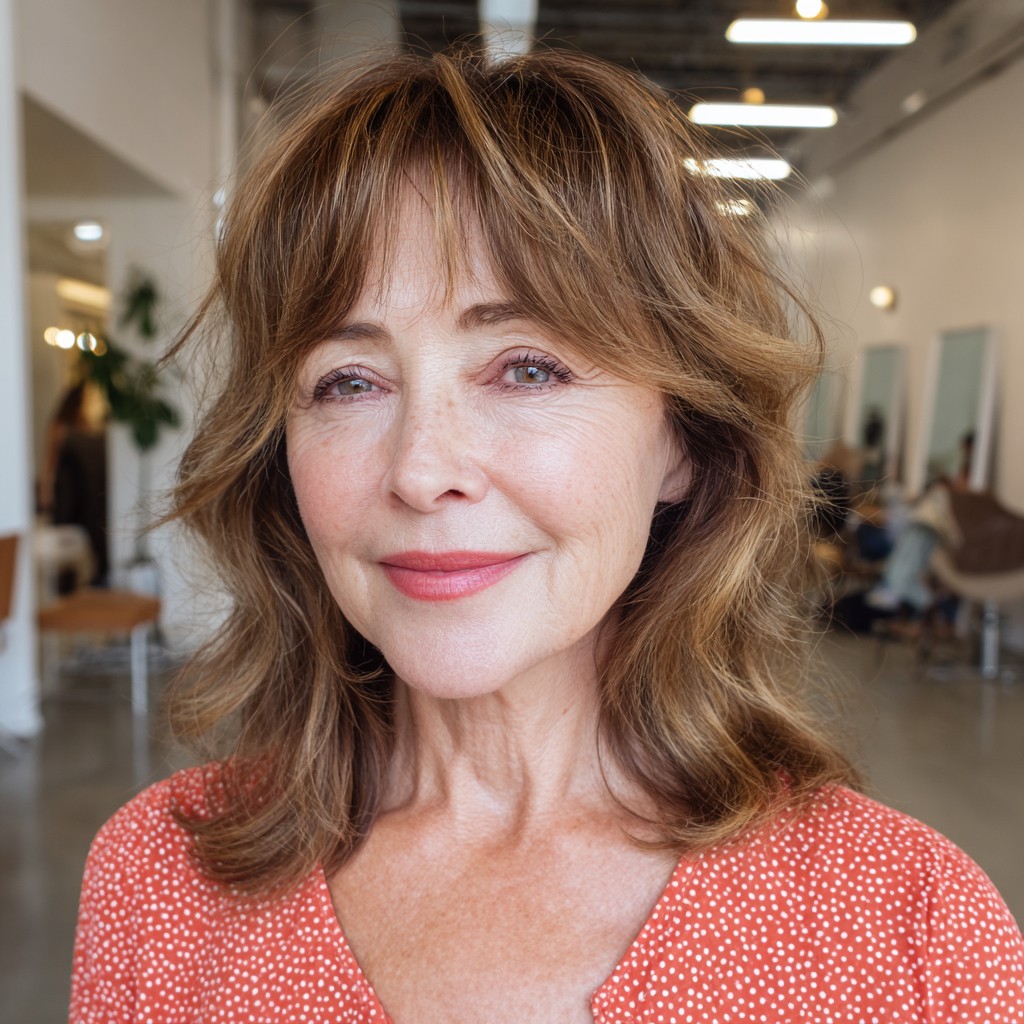 Softly Layered Waves with Feminine Bangs