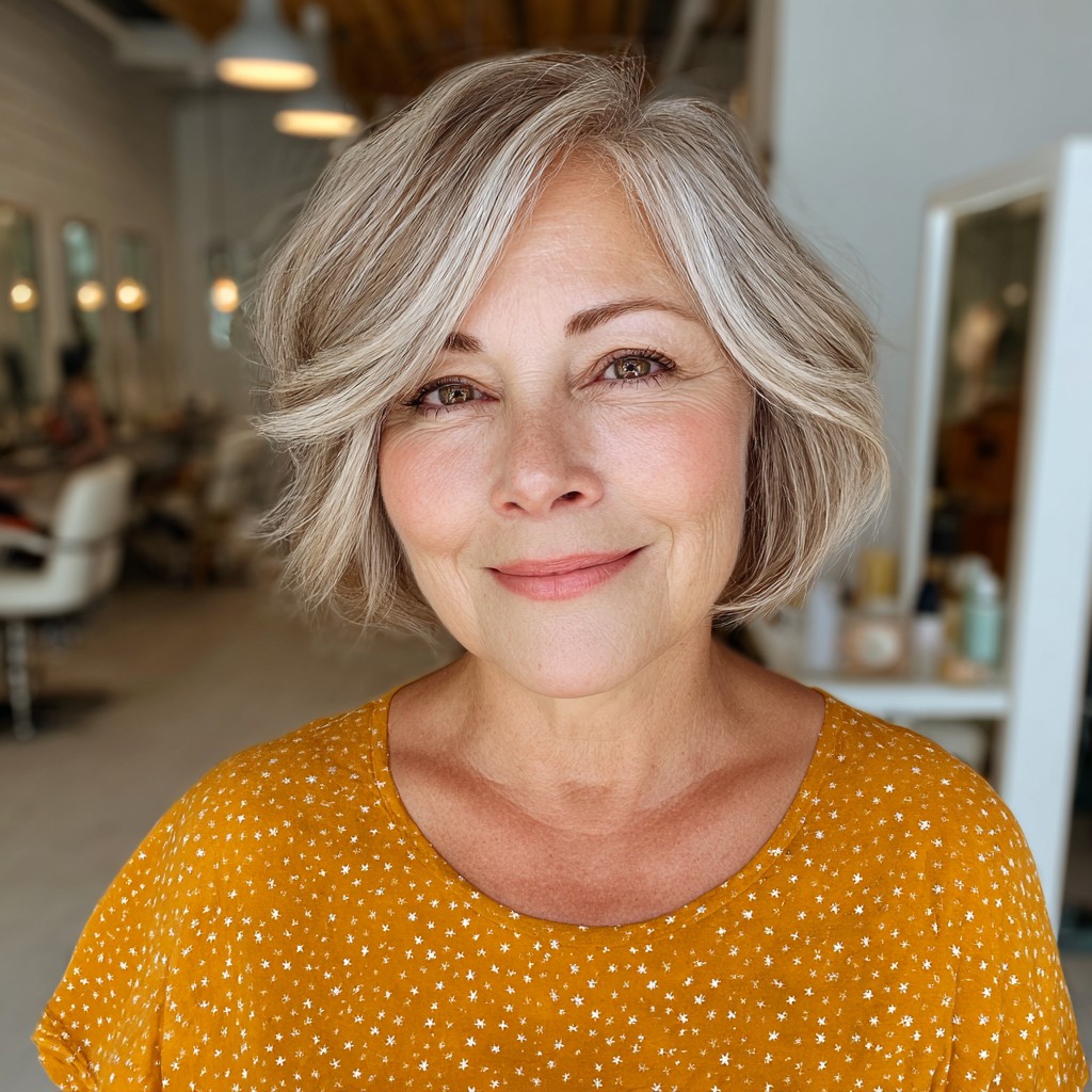 Softly Textured Silver Bob with Face-Framing Layers