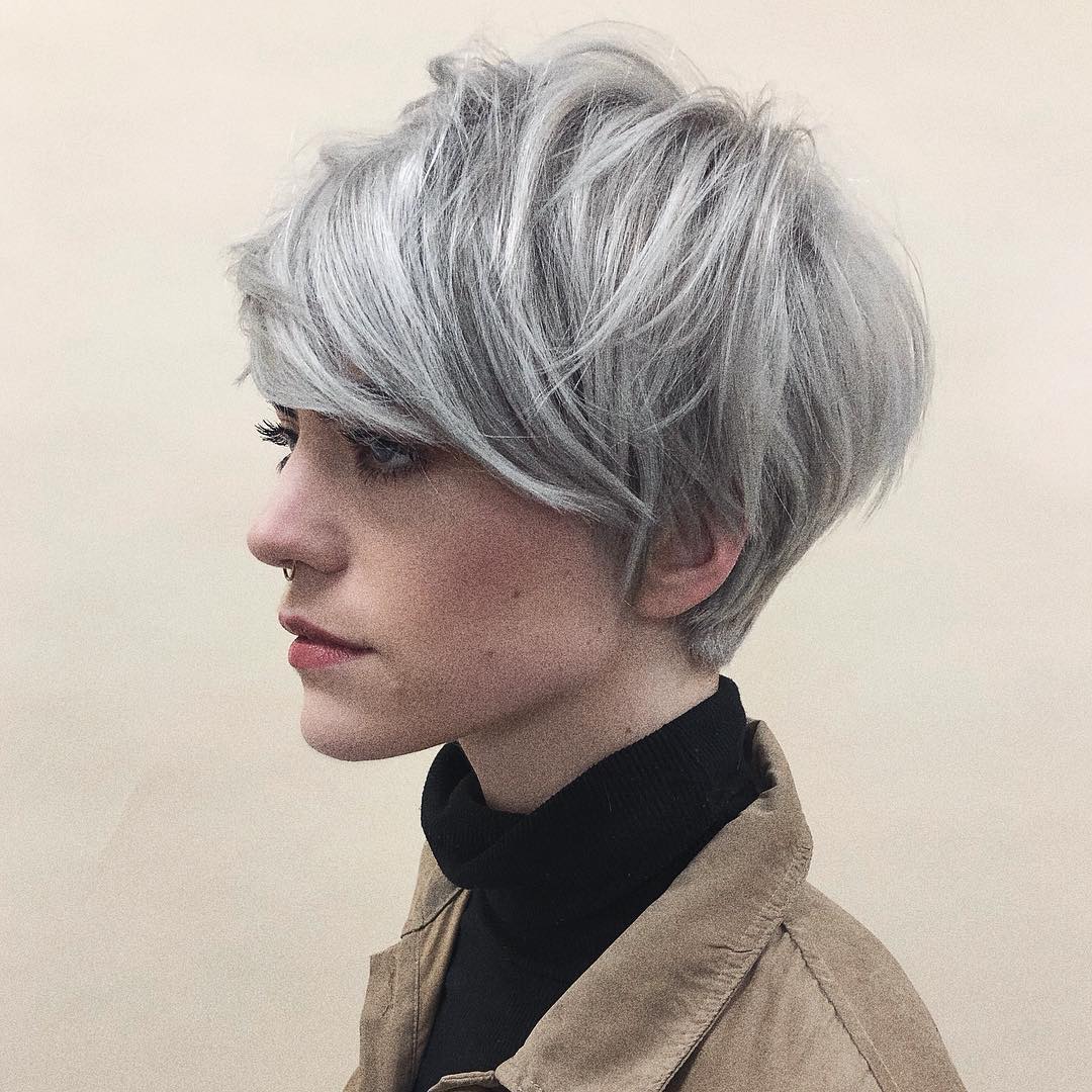Stylish Long Pixie Cut with Soft Silver Layers