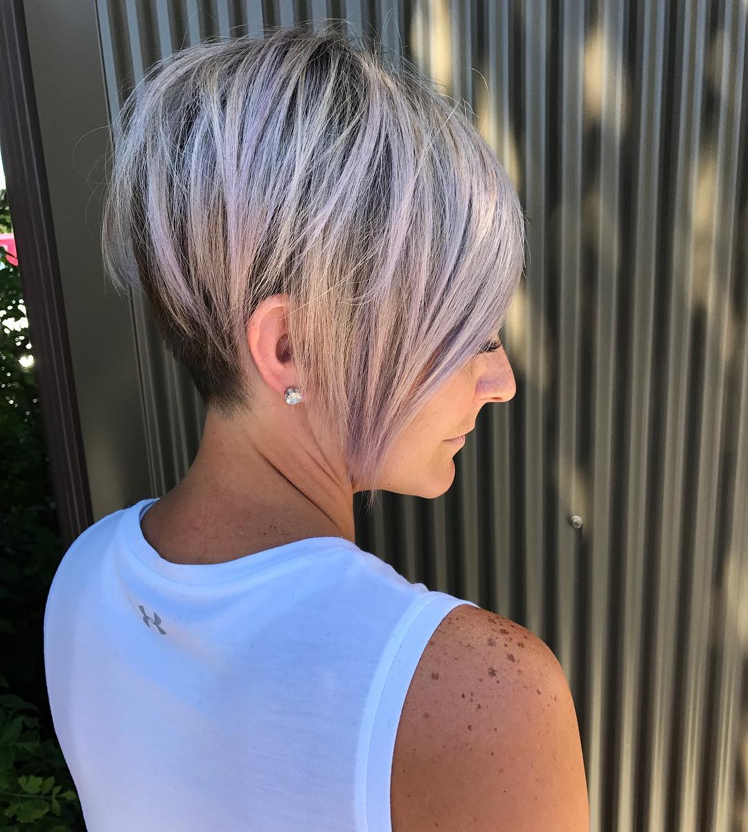 Stylish Long Pixie Cut with Subtle Lavender Tones