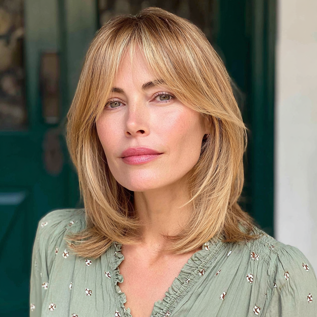 Stylish Mid-Length Cut with Face-Enhancing Bangs