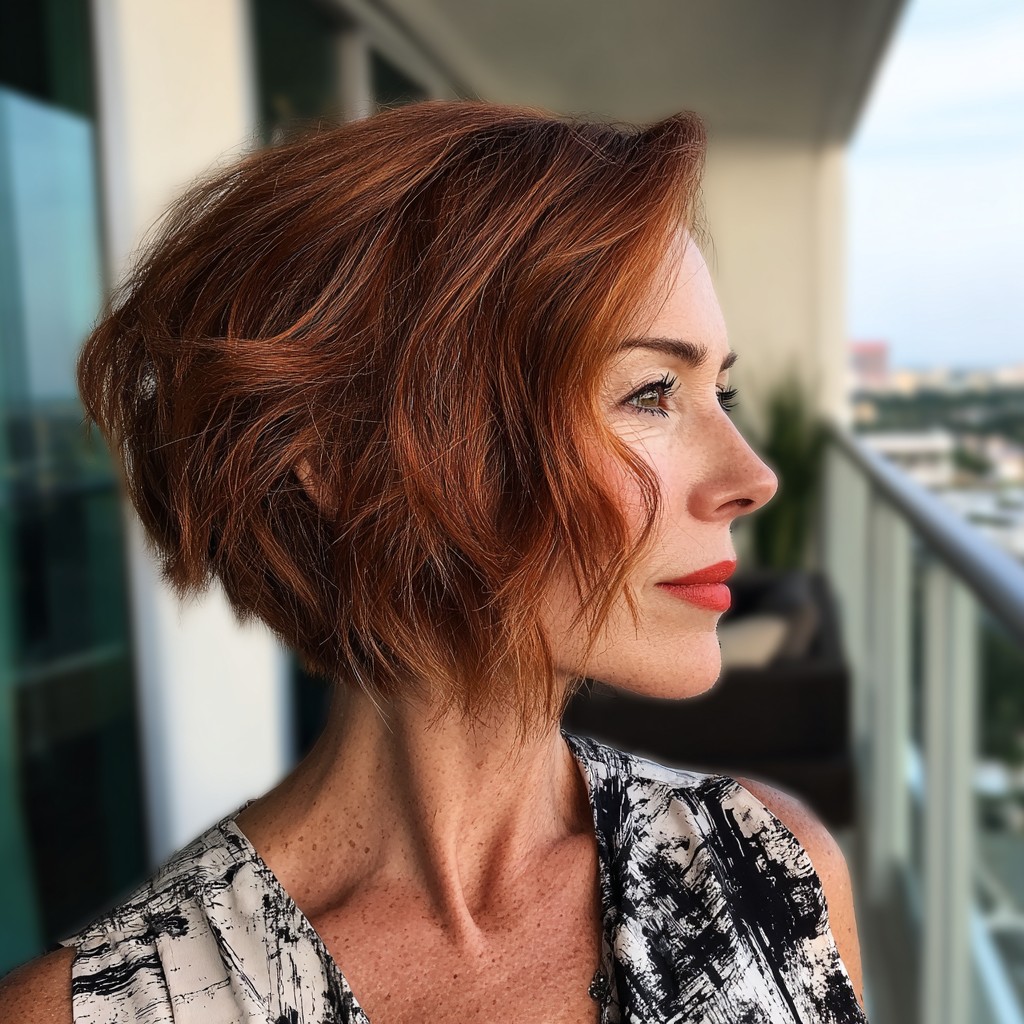 Stylish Textured Chin-Length Bob with Subtle Red Tones