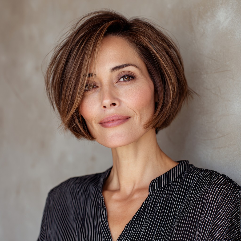 Textured A-Line Bob with Feminine Bangs