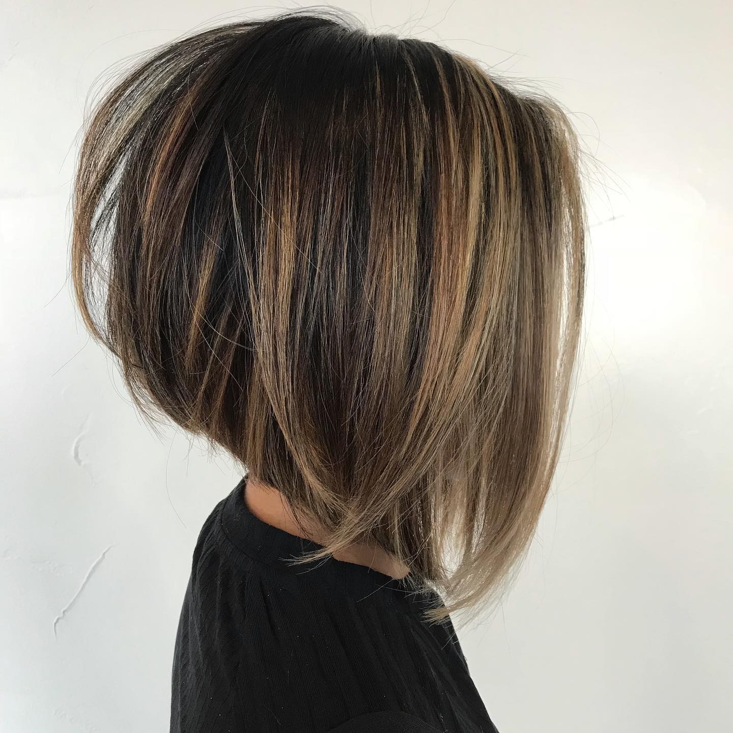 Textured Asymmetrical Bob with Subtle Balayage