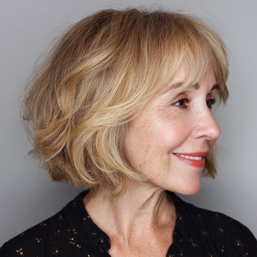 Textured Blonde Bob with Soft Bangs