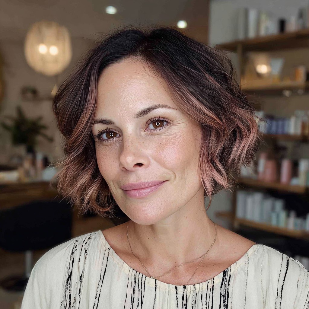 Textured Blunt Bob with Subtle Rose Gold Undertones