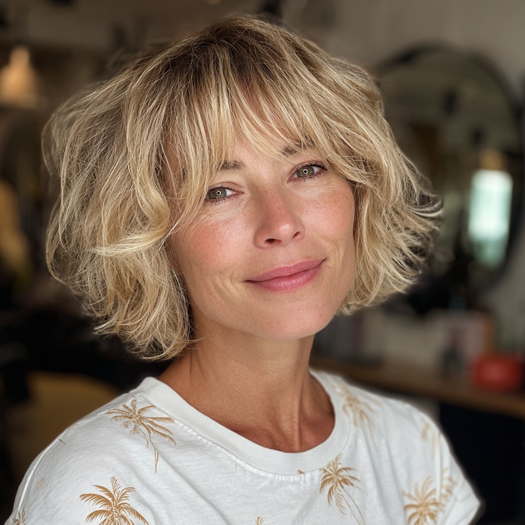 Textured Bob with Soft Fringe and Beachy Waves