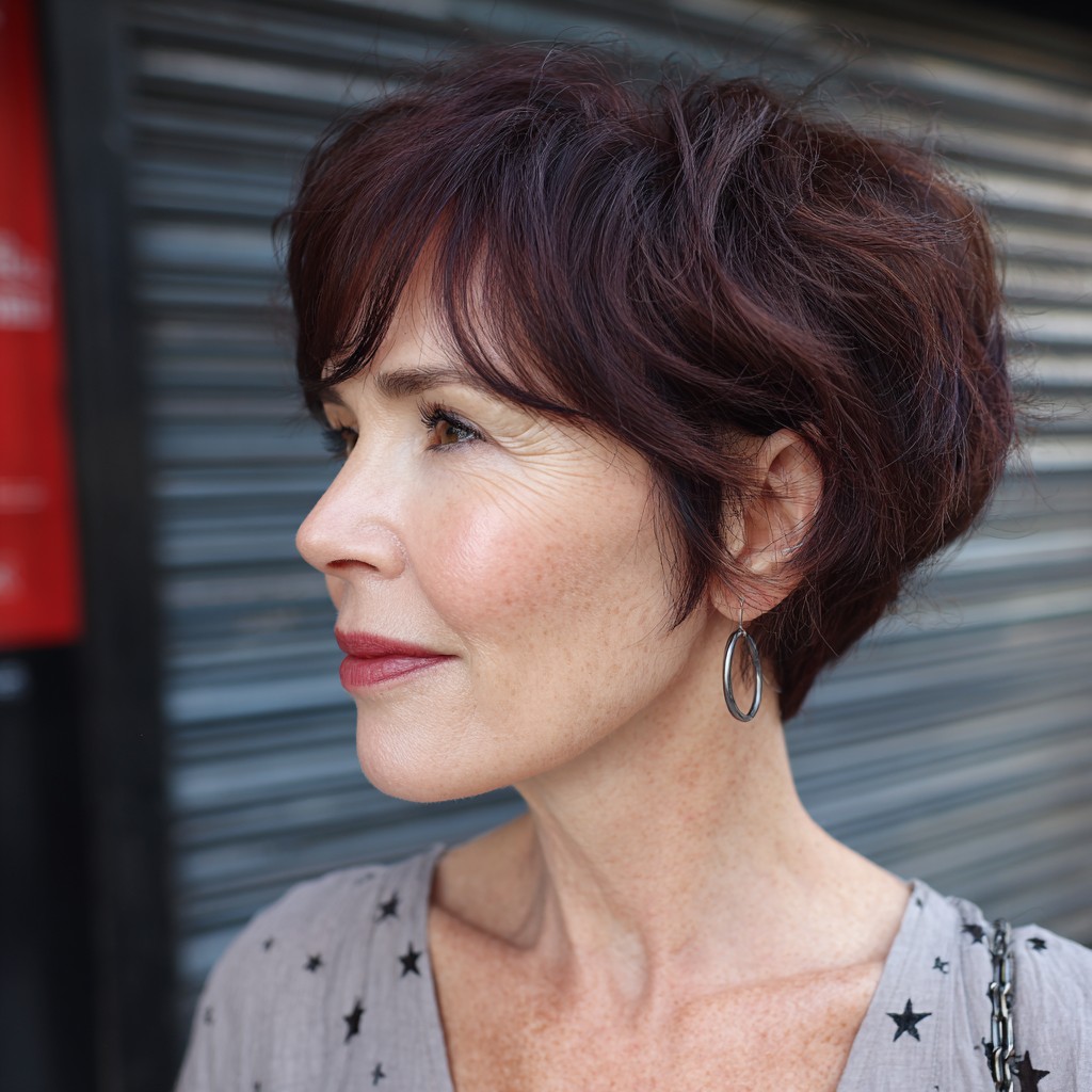 Textured Burgundy Pixie with Soft Layers