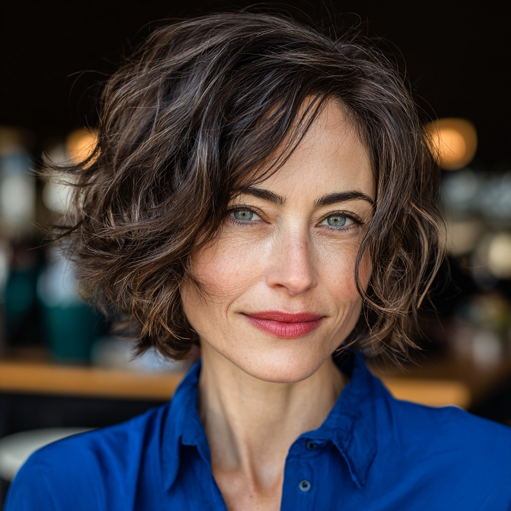 Textured Chin-Length Bob with Defined Curls