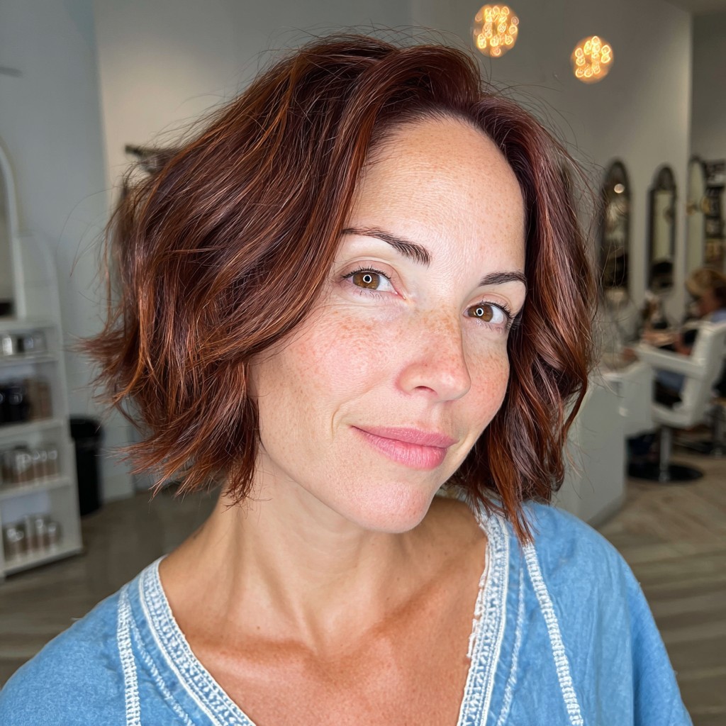 Textured Chin-Length Bob with Rich Auburn Highlights