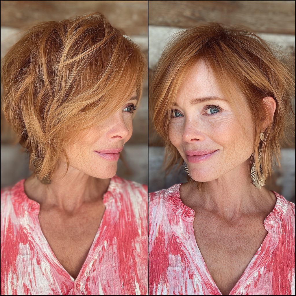 Textured Copper Bob with Asymmetrical Layers