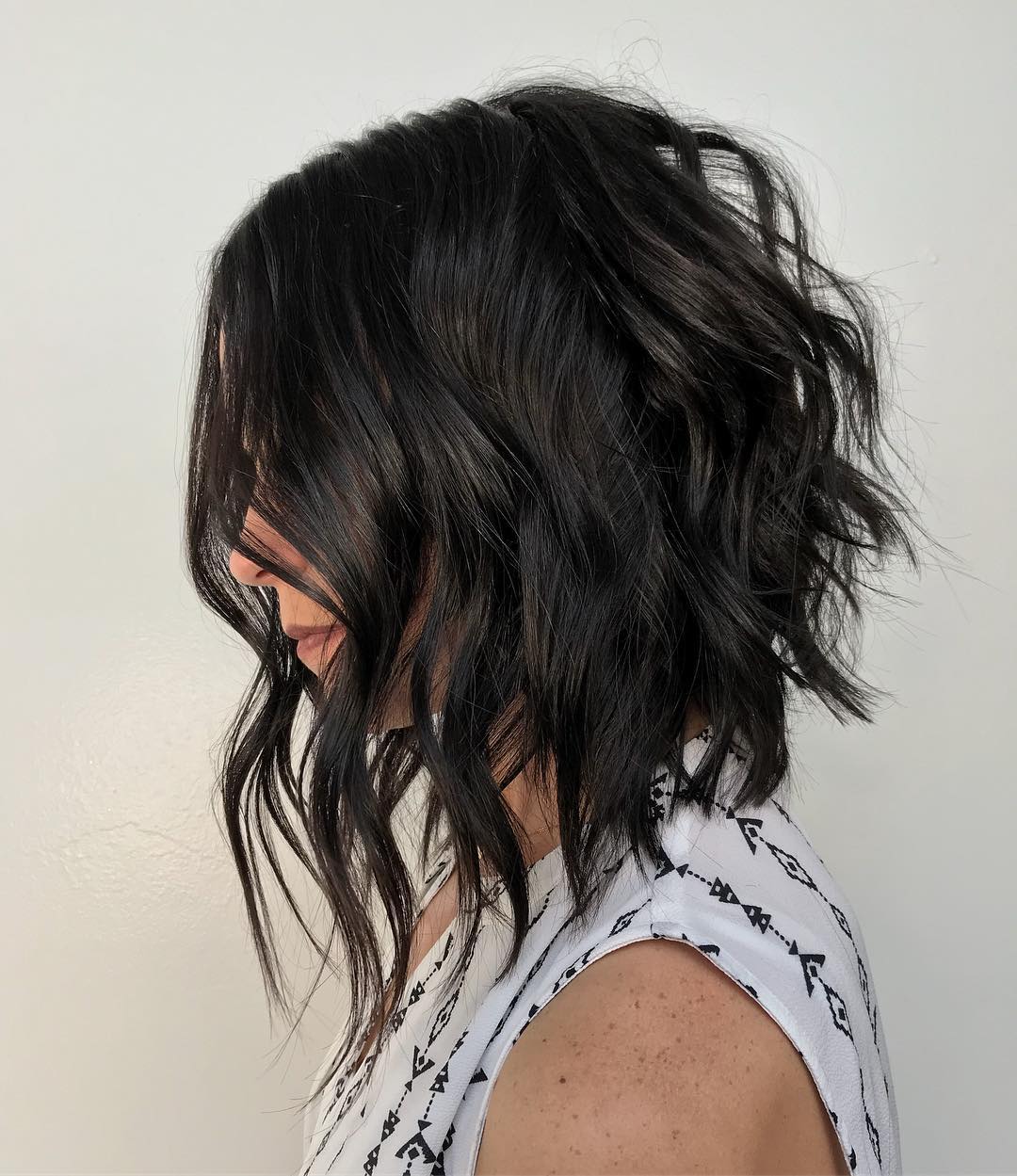 Textured Dark Wavy Lob with Subtle Movement