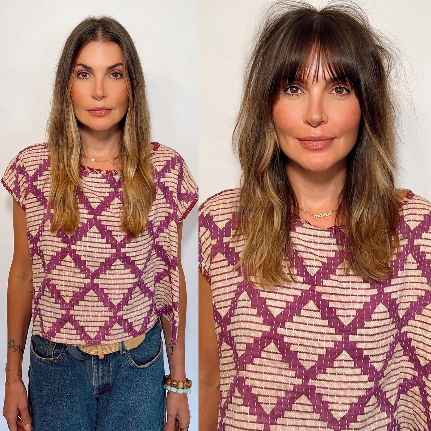 Textured Long Layers with Soft Curtain Bangs