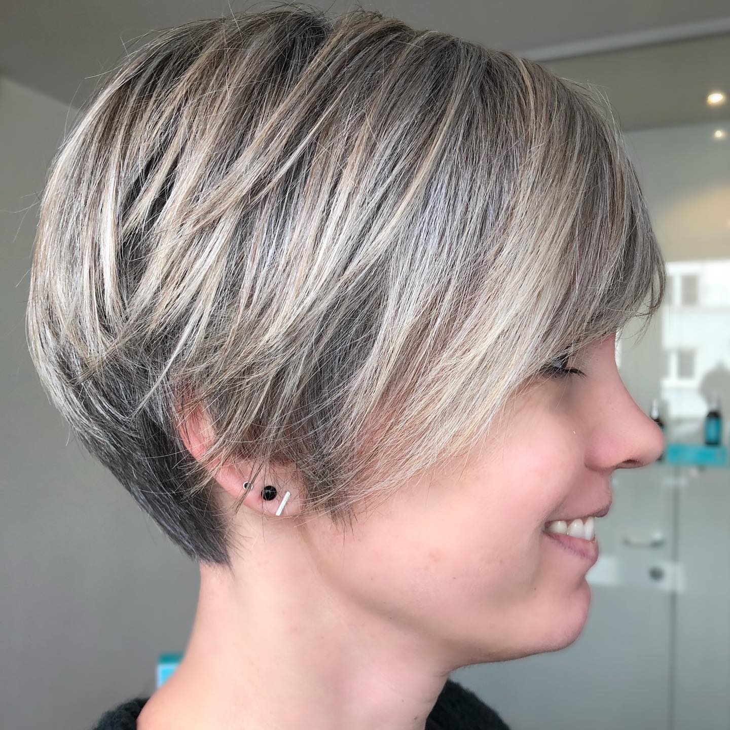 Textured Long Pixie Cut with Soft Silver Balayage