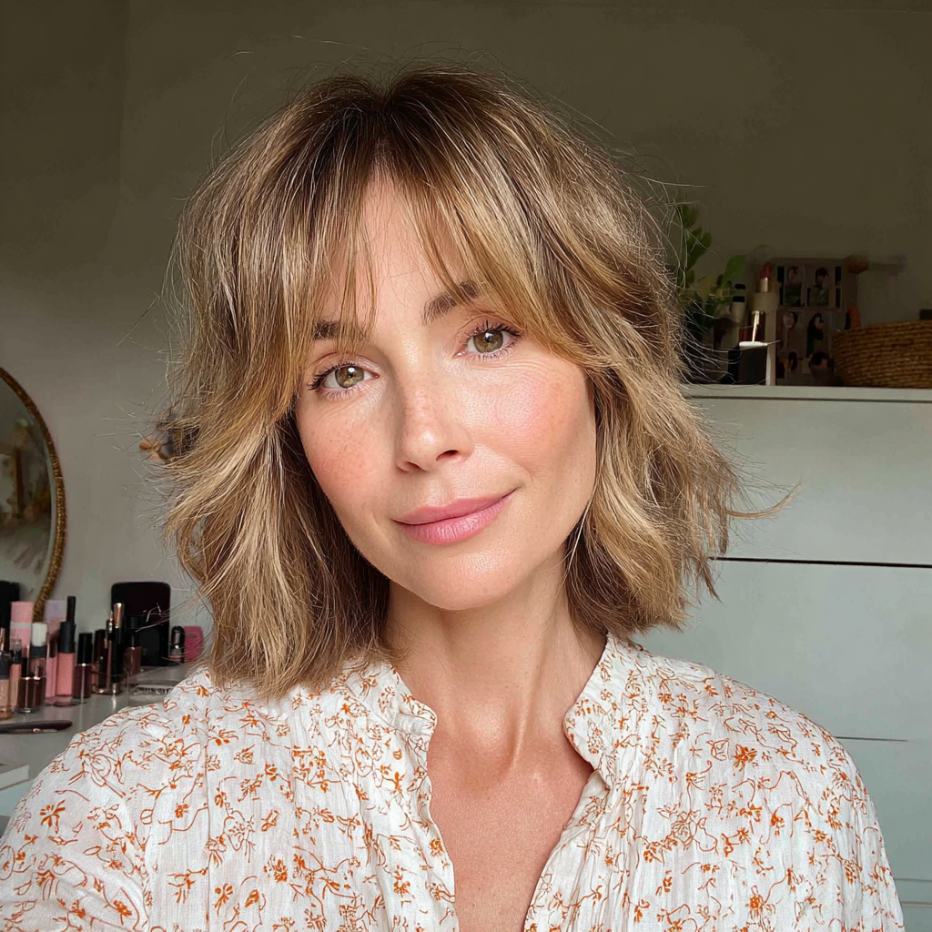 Textured Mid-Length Cut with Shaggy Bangs