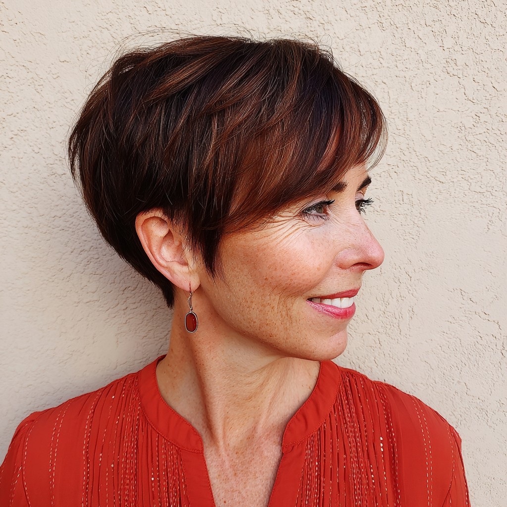 Textured Short Cut with Soft Copper Highlights