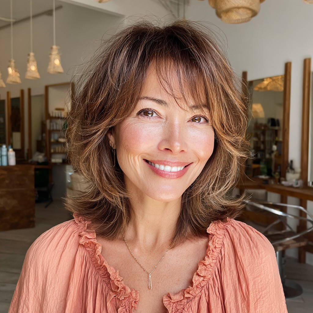 Textured Shoulder-Length Cut with Feminine Bangs