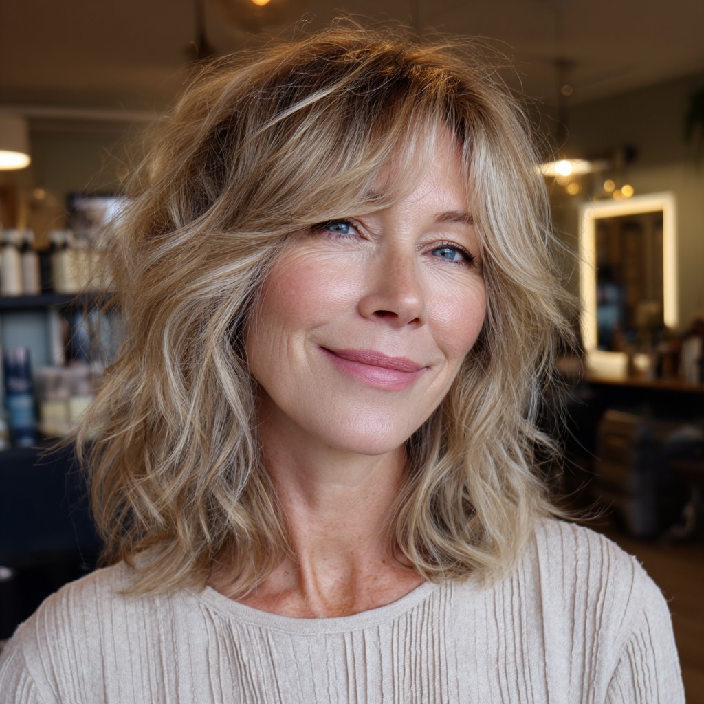 Textured Shoulder-Length Tousled Hairstyle