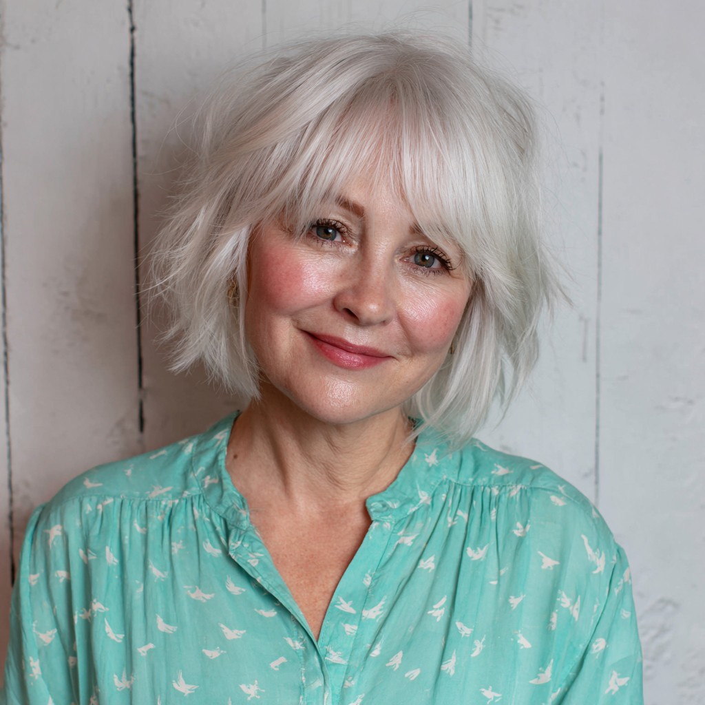 Textured Silver Bob with Soft Face-Framing Layers
