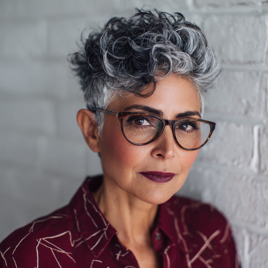 Textured Silver Curls with Defined Layers