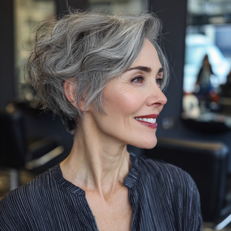 Textured Silver Pixie with Soft Volume