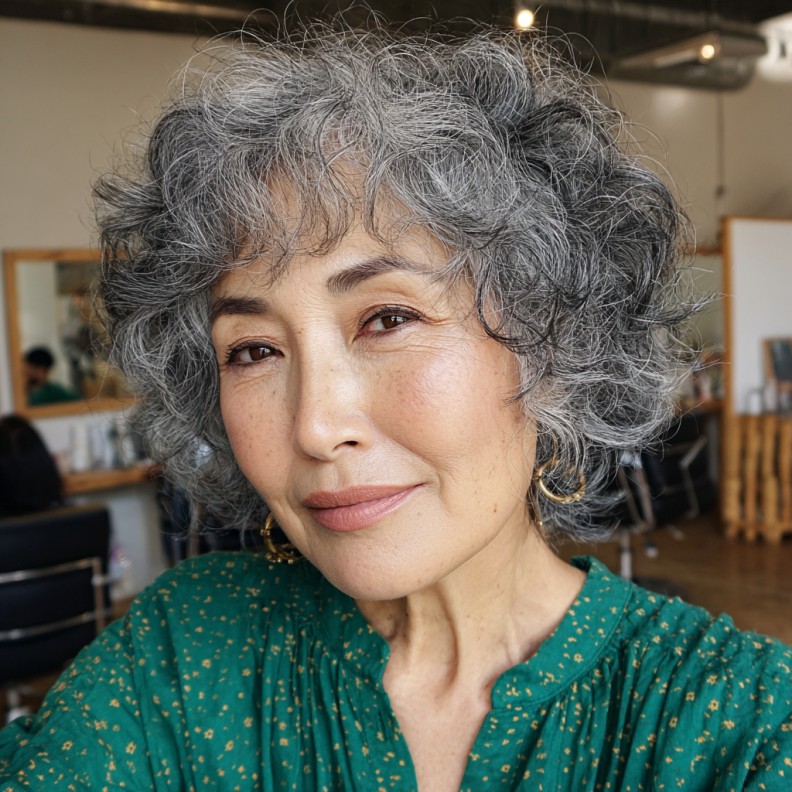 Textured Silver Shag with Defined Curls