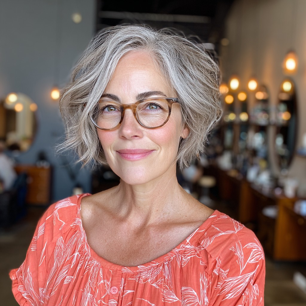 Textured Silver Tousled Bob with Subtle Layers