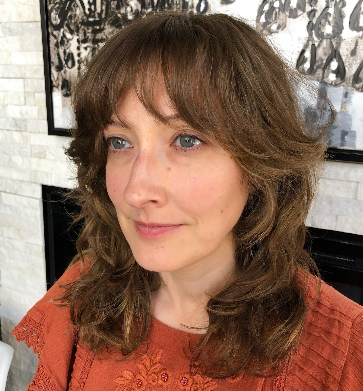 Textured Soft Bangs with Layered Waves