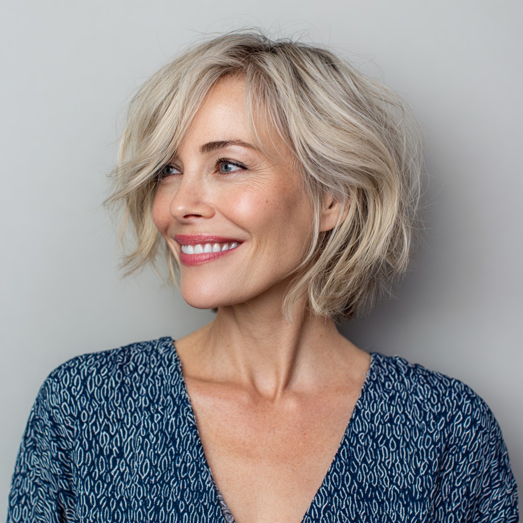 Textured Tousled Short Bob with Soft Highlights