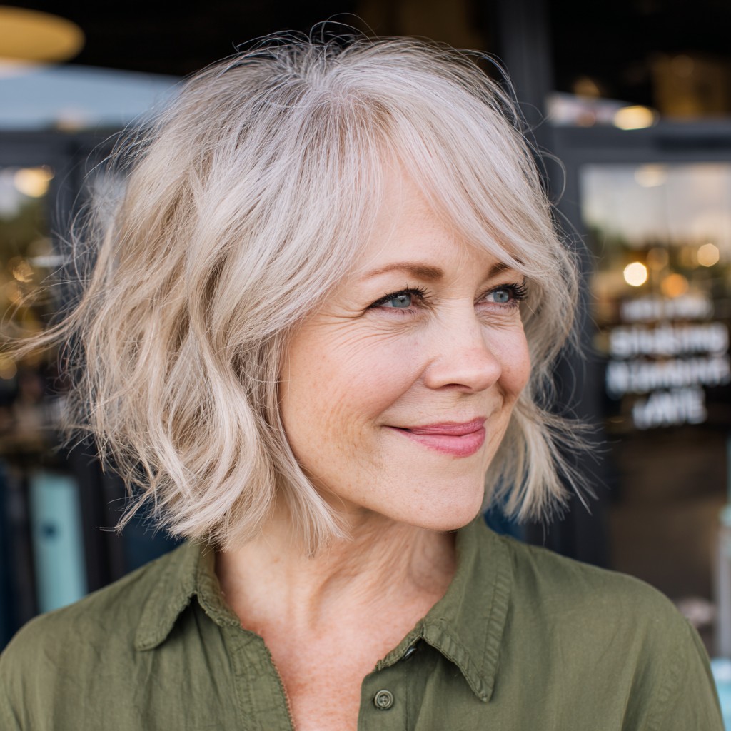 Textured Wavy Bob with Soft Side Bangs