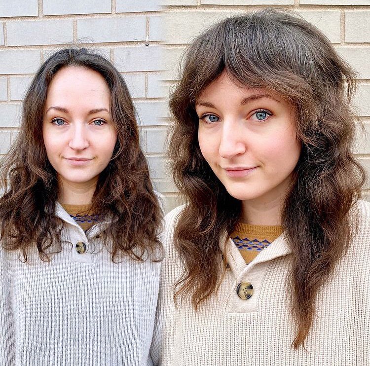 Textured Wavy Shag with Bold Curtain Bangs