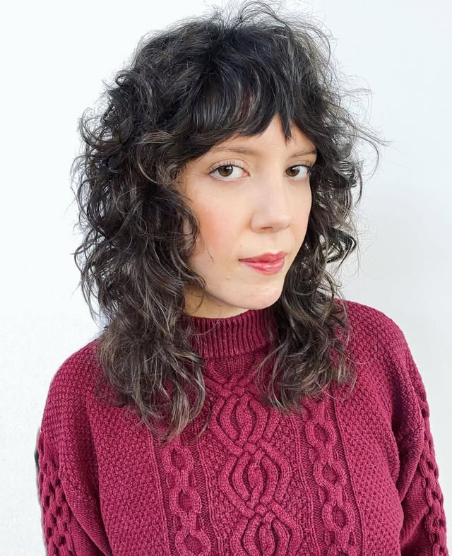 Textured Wavy Shag with Defined Bangs
